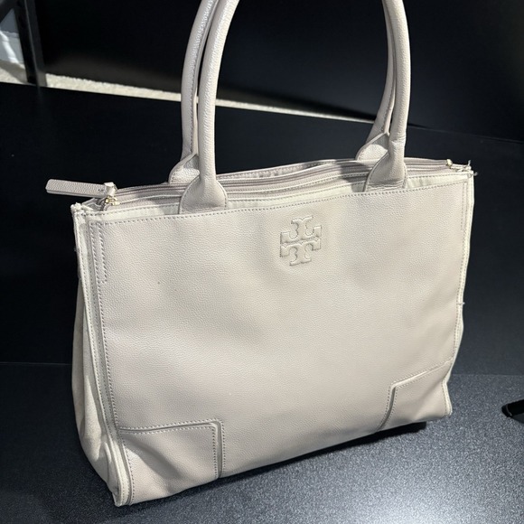 Tory Burch Ella tote bag Leather Laptop Taupe Color large Bag Office Purse
